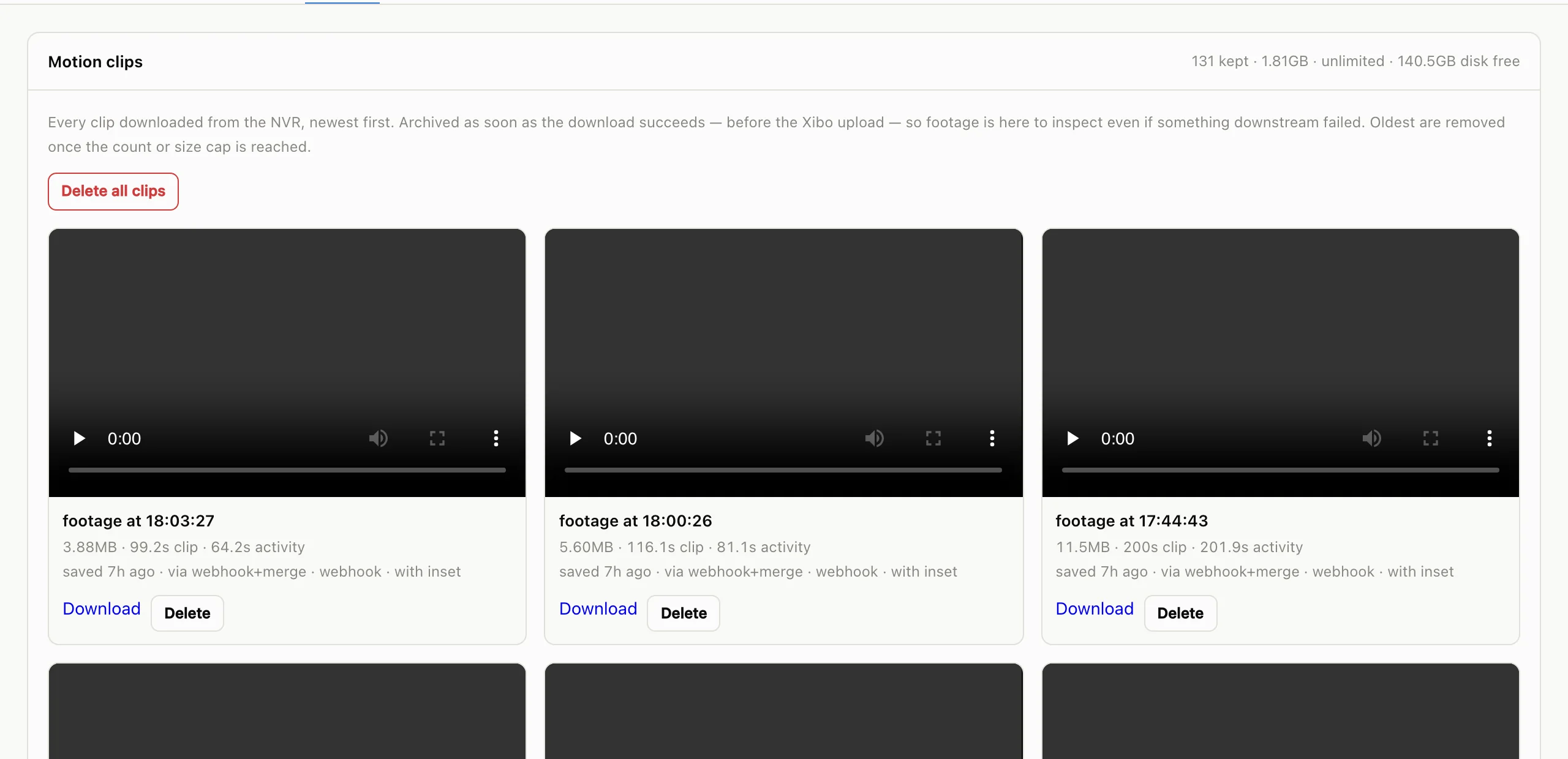 Clips tab with recorded replays
