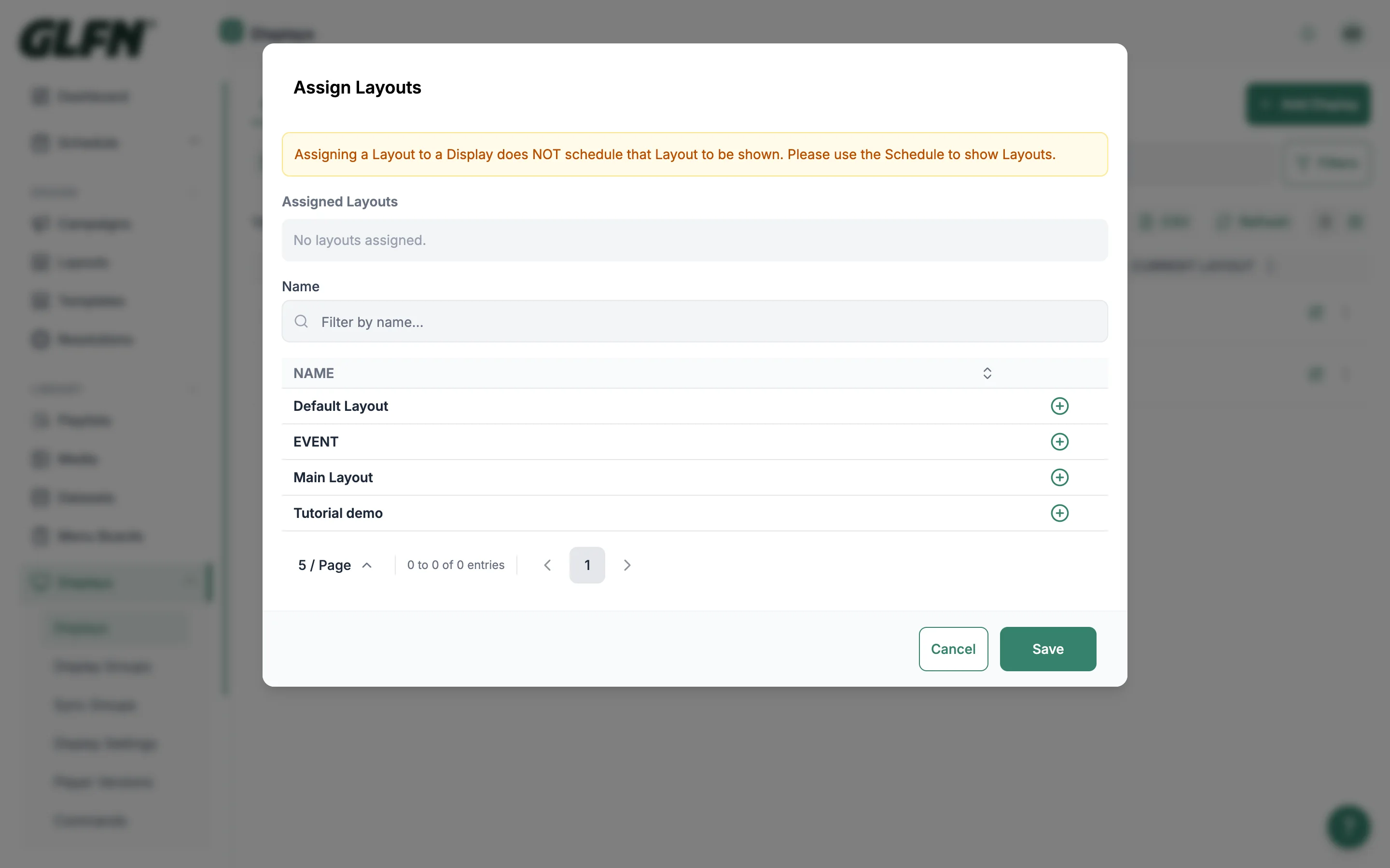 Assign Layouts dialog